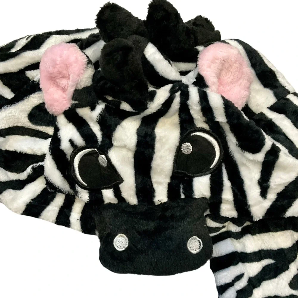 Zebra‎ Animal 1 Piece Plush Fleece Hooded Kigurumi Pajamas Costume Kids 7/8 NWOT
